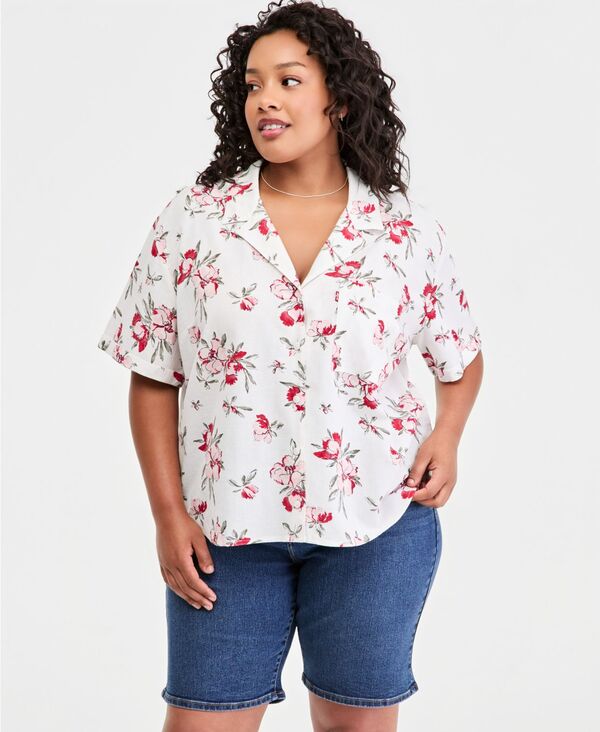 リーバイス レディース トップス シャツ 半袖 Levi's Women's Bennie Short-Sleeve Camp Shirt Blake Brushstroke Floral Coral Blush ブラッシュ|ReVida 店