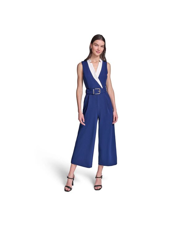 カール ラガーフェルド レディース トップス ジャンプスーツ クレープ スキューバ KARLAGERFELD PARIS Women'surplice Scuba Crepe Jumpsuit Maritime/Soft White ホワイト｜ReVida 店 33,670円