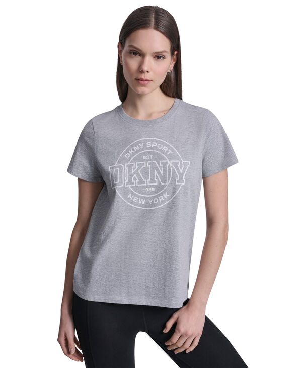 ダナ キャラン ニューヨーク レディース トップス Tシャツ ロゴ DKNY Sport Women's Collegiate Medallion Logo T-Shirt Pearl Grey Heather パール｜ReVida 店