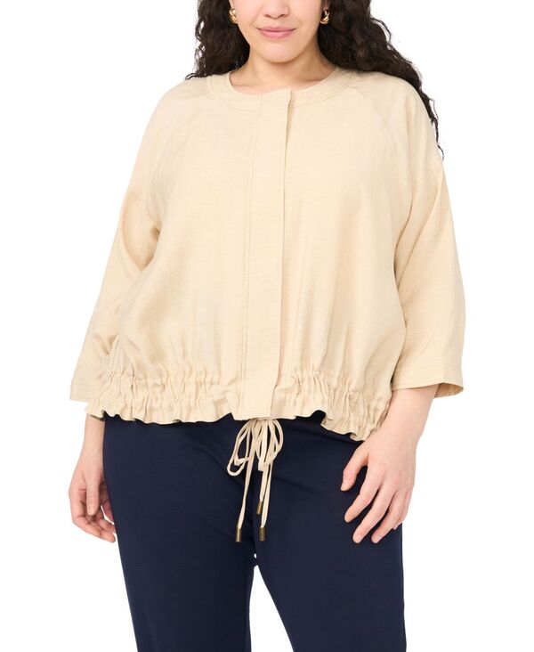 ヴィンスカムート レディース アウター ジャケット・ブルゾン クルーネック プラスサイズ Vince Camuto Plusize Crewneck Cinch Raglan Jacket Birch|ReVida 店
