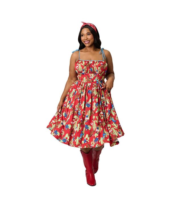 ユニークビンテージ レディース トップス ワンピース プラスサイズ コットン Unique Vintage Women's Plusize 1950s Cotton Swing Dress Red cowgirl print レッド｜ReVida 店