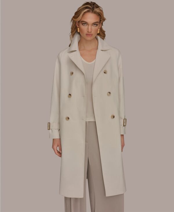 ダナ キャラン ニューヨーク レディース アウター コート Donna Karanew York Women's Double Breasted Belted Notch Collar Trench Coat Cream クリーム｜ReVida 店