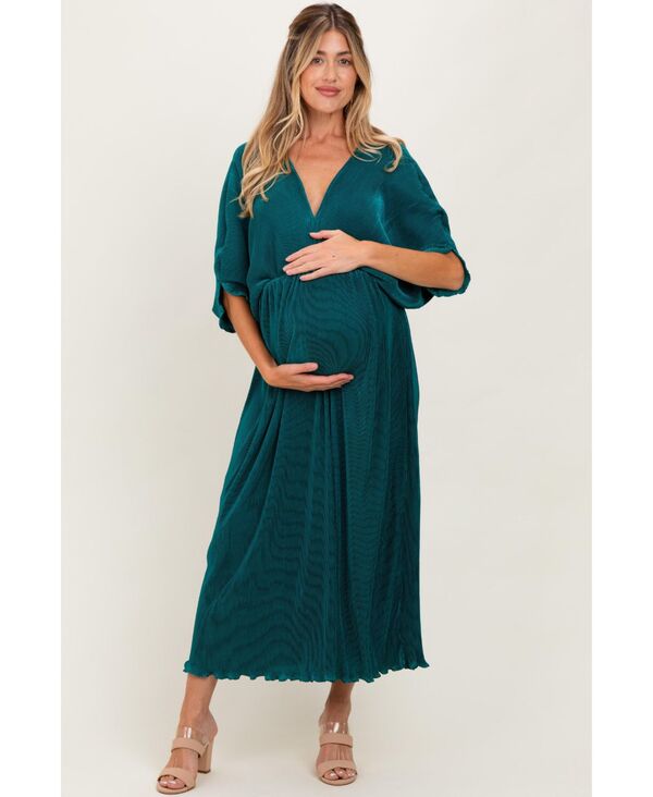 ピンクブラッシュ レディース トップス ワンピース プリーツ サテン マタニティ マキシ Pinkblush Maternity Burgundy Pleated Satin Dolman Sleeve Maxi Dress Forest green グリーン｜ReVida 店