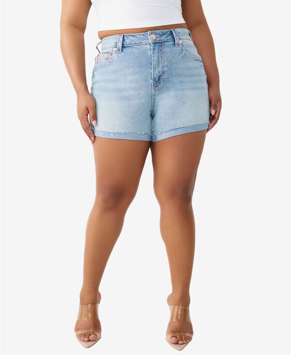 トゥルーレリジョン レディース ボトムス ハーフパンツ・ショーツ プラスサイズ ショートパンツ True Religion Plusize Jennie Mid-Rise Big T-Shorts Flax Flower｜ReVida 店