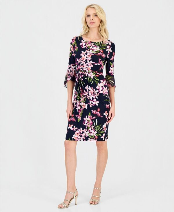 コネクテッド レディース トップス ワンピース フラワー柄 プリント フラワー Connected Women's Floral-Print Flounce-Sleeve Dress DMV｜ReVida 店