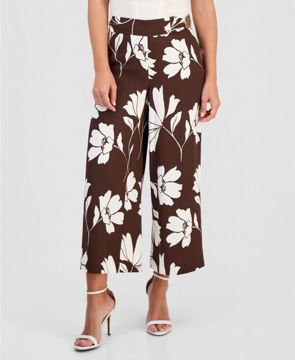 アンクライン レディース ボトムス カジュアルパンツ プチ Anne Klein Women's Wide-Leg Pull-On Pants Regular & Petite Dark Chocolate / White Dove ホワイト|ReVida 店