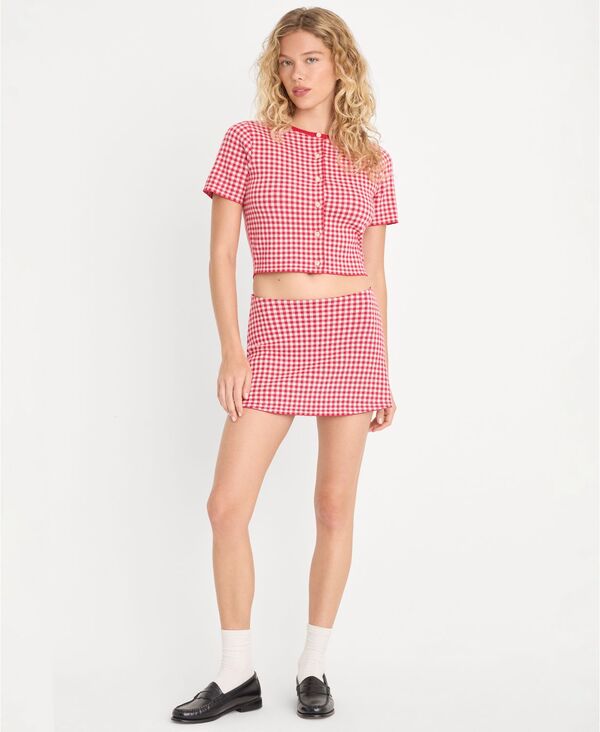 グッドアメリカン レディース アウター ニット・セーター ミニ Good American Women's Blend Sweater Mini Skort Cherry Gingham|ReVida 店
