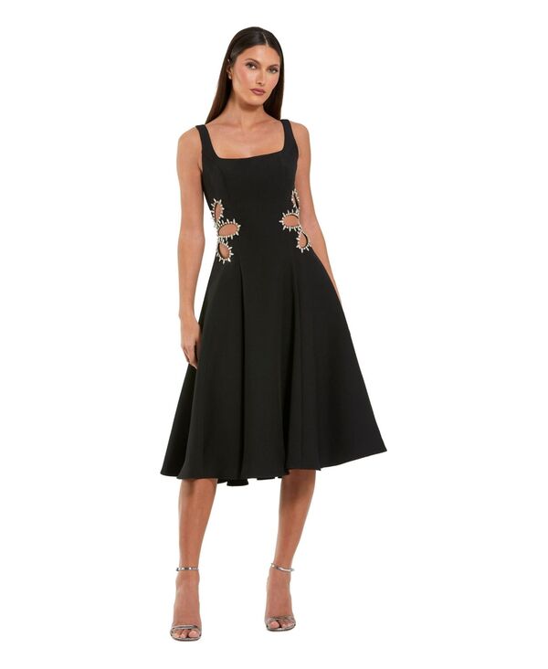 マックダガル レディース トップス ワンピース カットアウト クレープ ミディ ノースリーブ Mac Duggal Women'sleeveless Crepe Rhinestone Cutout Midi Dress Black ブラック|ReVida 店