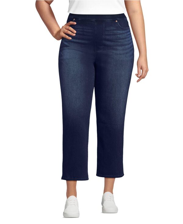 ランズエンド レディース ボトムス デニムパンツ ニット ジーンズ Lands' End Women'starfishigh Rise Knit Denim Straight Crop Jeans Dark indigo blue wash インディゴ|ReVida 店