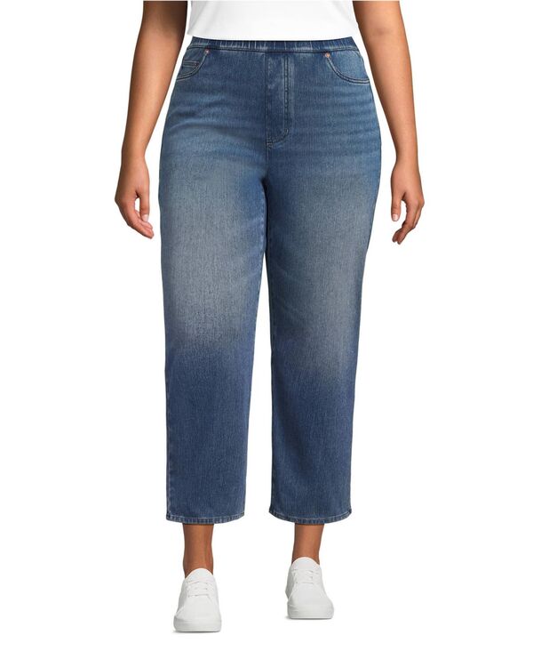 ランズエンド レディース ボトムス デニムパンツ ニット ジーンズ Lands' End Women'starfishigh Rise Knit Denim Straight Crop Jeans Indigo tide blue インディゴ|ReVida 店