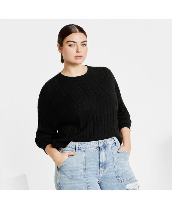 シティーシック レディース アウター ニット・セーター プラスサイズ CITY CHIC Plusize Kenia Knit Sweater Black ブラック｜ReVida 店