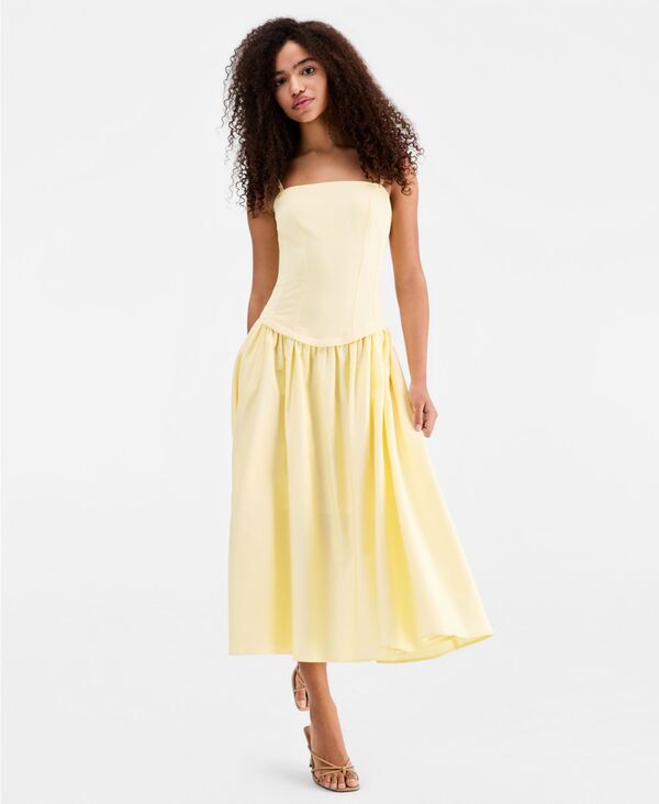 シエナ レディース トップス ワンピース ミディ Siena Women's Mixed-Media Dropped-Waist Midi Dress Butter｜ReVida 店 23,532円