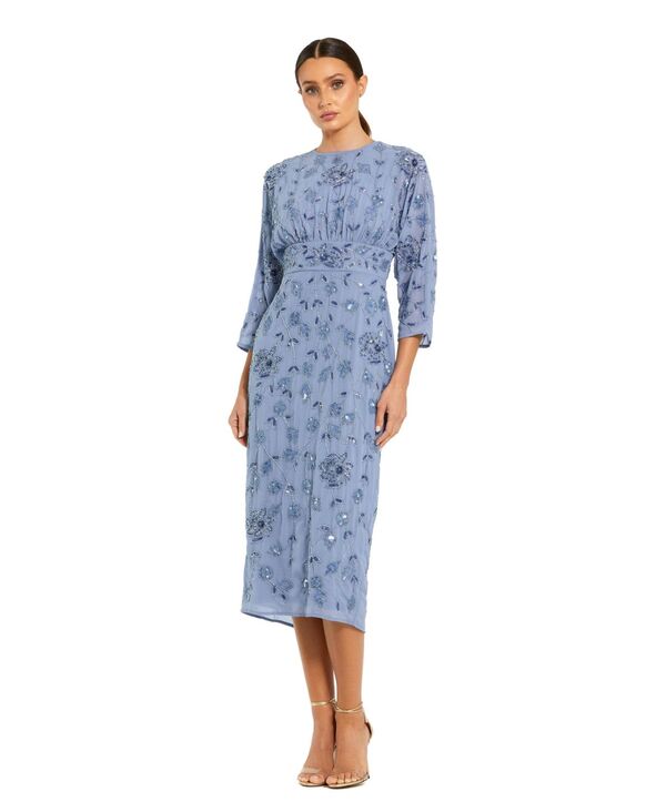 マックダガル レディース トップス ワンピース フラワー柄 ジョーゼット ミディ フラワー Mac Duggal Women's Floral Embellished Georgette Blouson Midi Dress Twilight｜ReVida 店