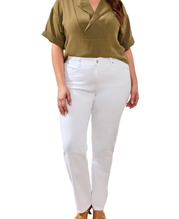 トリバル レディース ボトムス デニムパンツ ストレート プラスサイズ ジーンズ TRIBAL Plusize Sophia Curvy Straight Leg Jeans White ホワイト｜ReVida 店