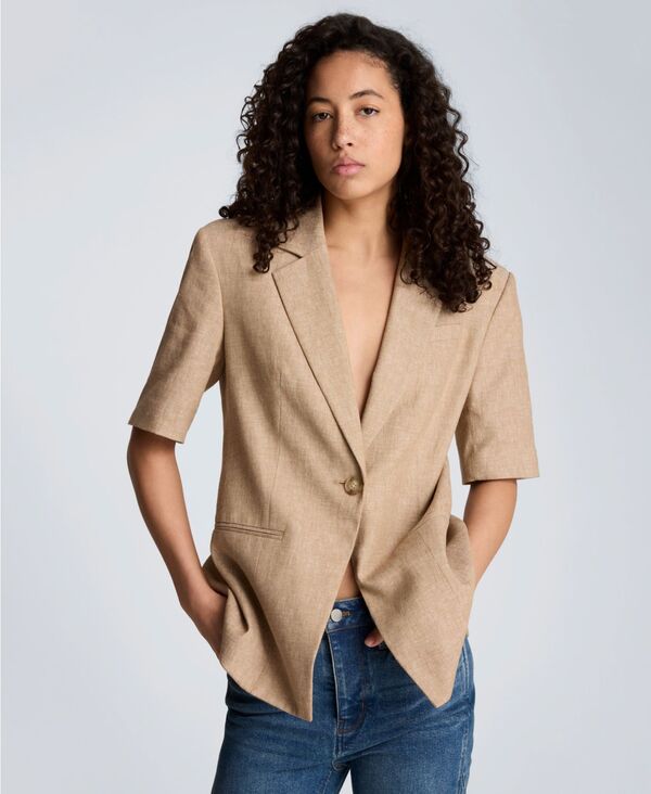 ケネスコール レディース アウター ジャケット・ブルゾン リネン Kenneth Cole Women'short Sleeve One Button Linen Blend Jacket Mesa Taup/melange｜ReVida 店