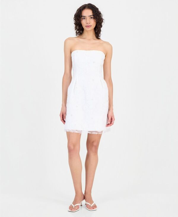 サムエデルマン レディース トップス ワンピース フラワー柄 ミニ ストラップレス フラワー Sam Edelman Women's Beaded Floral Strapless Mini Dress White ホワイト｜ReVida 店