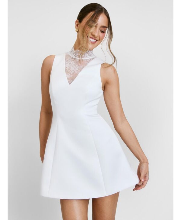 シックスストーリーズ レディース トップス ワンピース A ライン ハイネック ミニ レース Six Stories Women's Lace High Neck A-line Mini Dress White ホワイト｜ReVida 店
