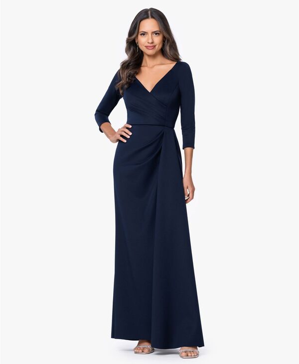 エスケープ レディース トップス ワンピース Vネック XSCAPE Women's 3/4-Length-Sleeve V-Neck Gown Midnight｜ReVida 店
