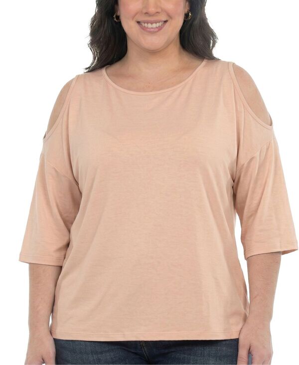 ホワイトマーク レディース アウター パーカー・スウェット プラスサイズ White Mark Plusize Casual Cold Shoulder Pullover Top Rose Gold ゴールド|ReVida 店