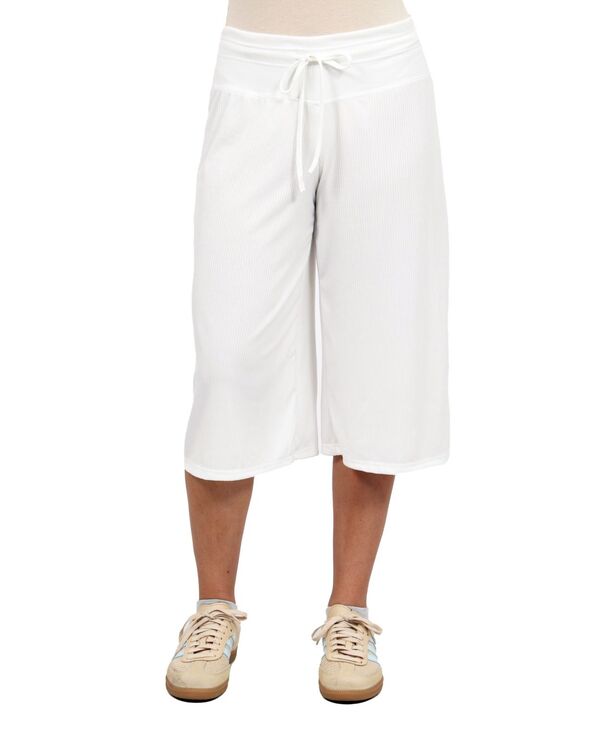 24 セブンコンフォート レディース ボトムス カジュアルパンツ リブ キャップ ニット 24seven Comfort Apparel Women's Ribbed Knit Drawstring Fla red Capri Pants Ivory アイボリー|ReVida 店