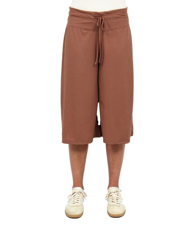24 セブンコンフォート レディース ボトムス カジュアルパンツ リブ キャップ ニット 24seven Comfort Apparel Women's Ribbed Knit Drawstring Fla red Capri Pants Mocha モカ｜ReVida 店