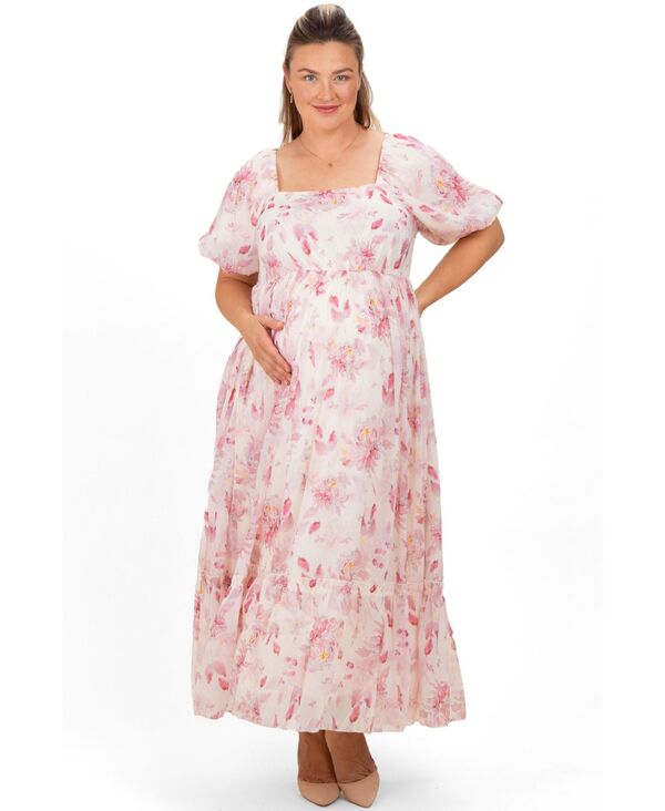 ピンクブラッシュ レディース トップス ワンピース フラワー柄 プラスサイズ マキシ フラワー Pinkblush Plusize Red Floral Puff Sleeve Maxi Dress Red レッド｜ReVida 店