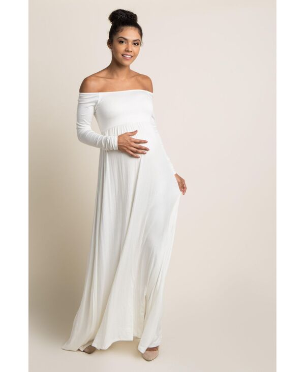 ピンクブラッシュ レディース トップス ワンピース マタニティ マキシ Pinkblush Maternity Pink Solid Off Shoulder Maxi Dress Ivory アイボリー|ReVida 店