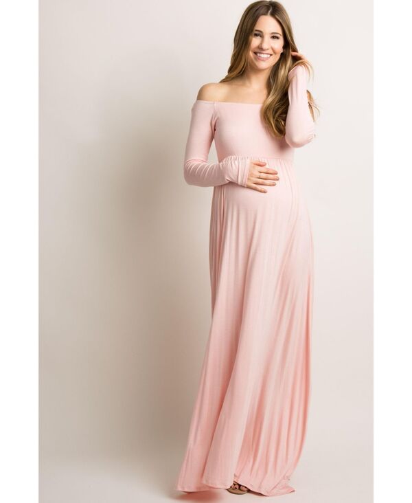 ピンクブラッシュ レディース トップス ワンピース マタニティ マキシ Pinkblush Maternity Pink Solid Off Shoulder Maxi Dress Pink ピンク|ReVida 店