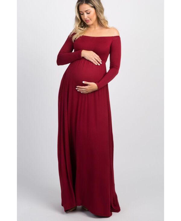 ピンクブラッシュ レディース トップス ワンピース マタニティ マキシ Pinkblush Maternity Pink Solid Off Shoulder Maxi Dress Red レッド｜ReVida 店
