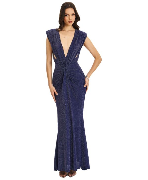 ミスサークル レディース トップス ワンピース 背中開き マキシ Miss Circle Women's Terri Navy Sparkle Plunging Backless Maxi Dress Navy ネイビー｜ReVida 店