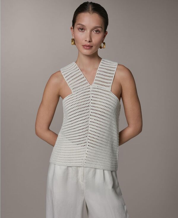 ダナ キャラン ニューヨーク レディース アウター ニット・セーター Vネック ノースリーブ Donna Karanew York Women'sleeveless V-Neck Sweater Cream クリーム｜ReVida 店