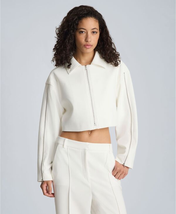 ケネスコール レディース アウター ジャケット・ブルゾン Kenneth Cole Women's Zip Sleeve Colla red Jacket Pure White ホワイト|ReVida 店