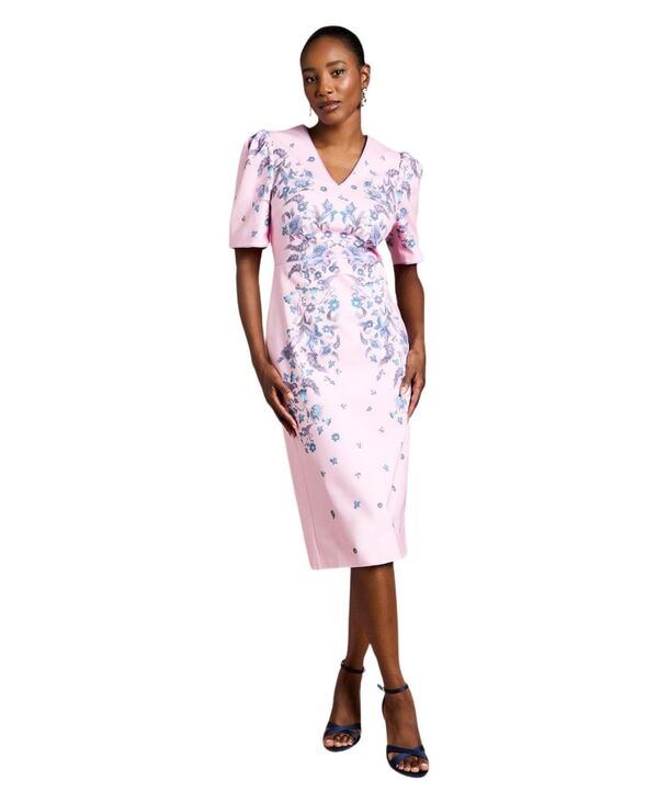 コースト レディース トップス ワンピース フラワー柄 コットン フラワー Coast Women's Puff Sleeve Floral Cotton Pencil Dress Lilac ライラック｜ReVida 店