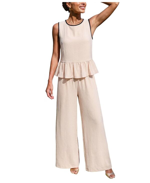 カップシー レディース ボトムス 心地よいズボン下 労働者の一団首っ玉 Cupshe Women\u0027s Crew Neck Unlined Long Pantset Light/pastel yellow 黄み