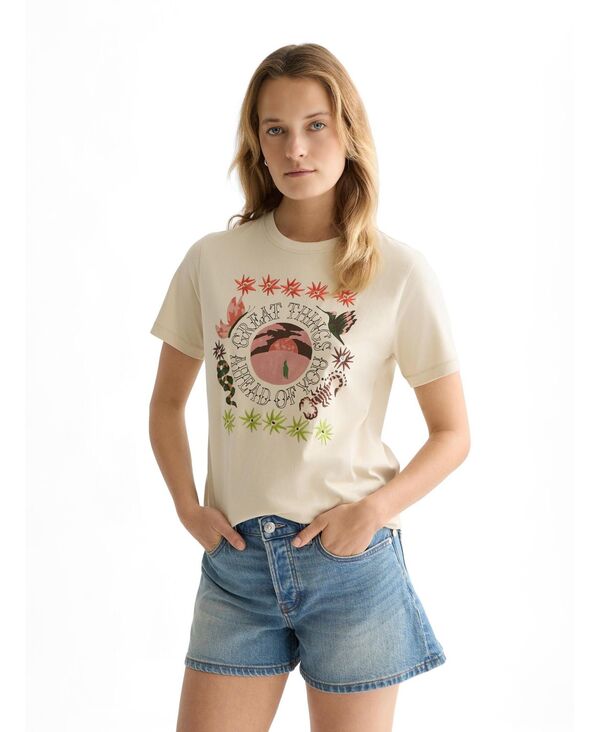 スコッチアンドソーダ レディース トップス Tシャツ 刺繍 SCOTCH & SODA Women's Tops and Tees for Embroide red Artwork Regular-Fit-Shirt Fog|ReVida 店