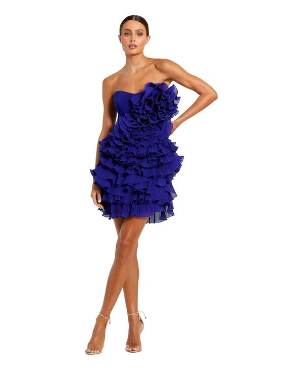マックダガル レディース トップス ワンピース ティアード シフォン フリル ミニ ストラップレス Mac Duggal Women'strapless Tie red Ruffle Chiffon Mini Dress Cobalt コバルト｜ReVida 店 96,140円