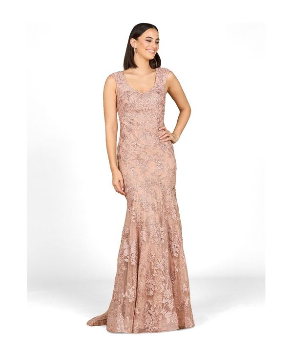 ララ レディース トップス ワンピース ノースリーブ 刺繍 レース Lara Women'sleeveless Mermaid Lacembroide red Gown Blush ブラッシュ｜ReVida 店