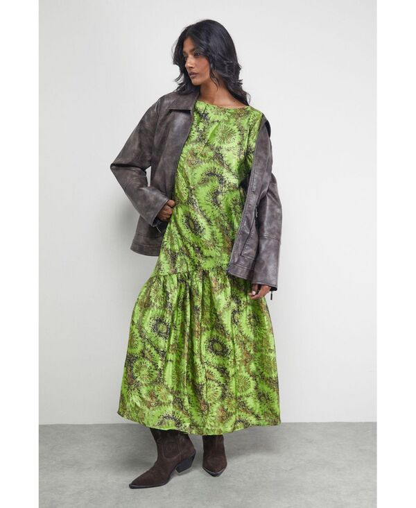 ウエアハウス レディース トップス ワンピース アシンメトリー ミディ Warehouse Women's Asymmetric Seam Volume Sleeve Midi Dress Floral｜ReVida 店