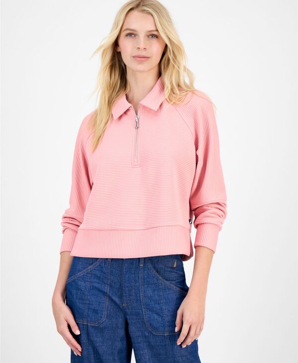 ノーティカ ジーンズ レディース アウター パーカー・スウェット ハーフジップ シャツ Nautica Jeans Nautica Women's Quarter Zip Ottoman Sweatshirt Bridal Rose｜ReVida 店