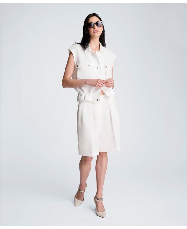 ケネスコール レディース ボトムス ハーフパンツ・ショーツ プリーツ ショートパンツ リネン Kenneth Cole Women's High-Rise Pleated Linen Blend Shorts Pure White ホワイト｜ReVida 店
