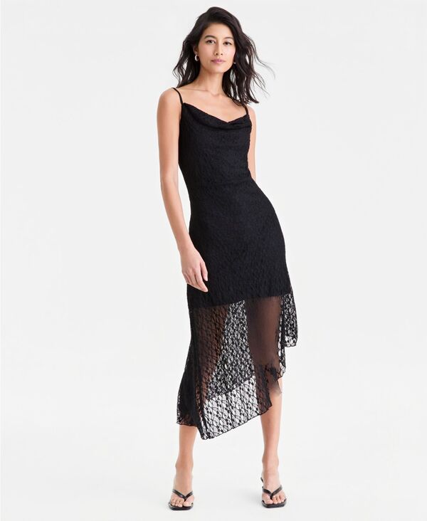 バースリー レディース トップス ワンピース レース Bar III Women's' Cowl-Neck Lace Slip Dress Black ブラック｜ReVida 店