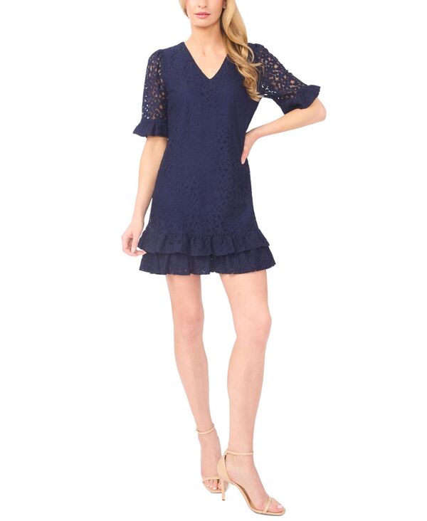 セセ レディース トップス ワンピース Vネック レース CeCe Women's Lace Detail V-Neck Shift Dress Classic Navy ネイビー|ReVida 店