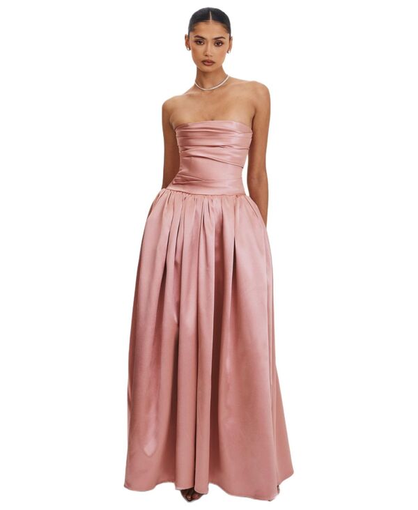 ミスサークル レディース トップス ワンピース サテン ストラップレス マキシ Miss Circle Women's Willette Satin Strapless Gathe red Maxi Dress Rose pink ピンク|ReVida 店