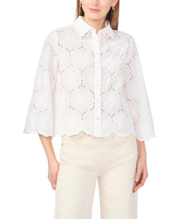 ヴィンスカムート レディース トップス シャツ 長袖 Vince Camuto Women's Long-Sleeve Colla red Shirt Ultra White ホワイト|ReVida 店