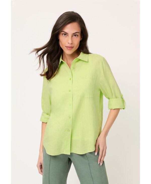オルセン レディース トップス シャツ リネン Olsen Women's Linen Blend Shirt Lime yellow イエロー｜ReVida 店
