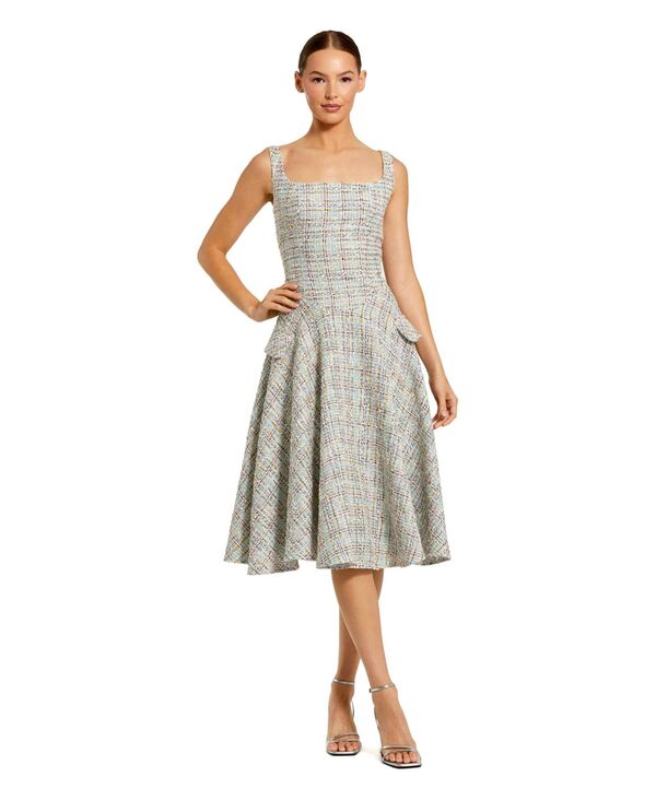 マックダガル レディース トップス ワンピース ミディ ノースリーブ Mac Duggal Women's Boucle Sleeveless Drop Waist Fit-and-Flare Midi Dress Pastel multi マルチカラー｜ReVida 店