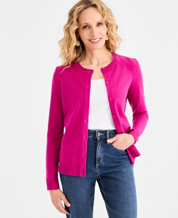 スタイルアンドコー レディース アウター ニット・セーター カーディガン ダウン 長袖 Style & Co Women's Button-Down Long-Sleeve Cardigan Wild Berry Pink ピンク｜ReVida 店 9,995円