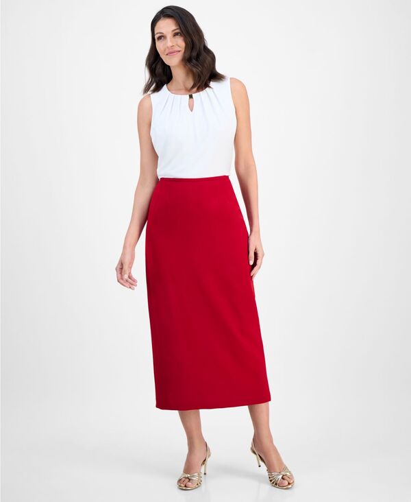 カスパール レディース ボトムスカート クレープ ミディ Kasper Women'stretch Crepe Column Midi Skirt Fired レッド|ReVida 店