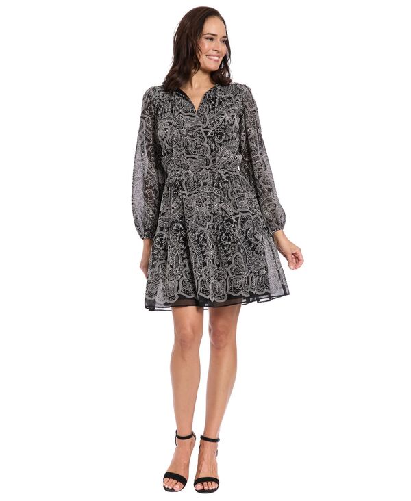 ロンドンタイムス レディース トップス ワンピース London Times Women\'s Bishop Sleevelastic Waist Dress Marlin/Ivory アイボリー｜ReVida 店