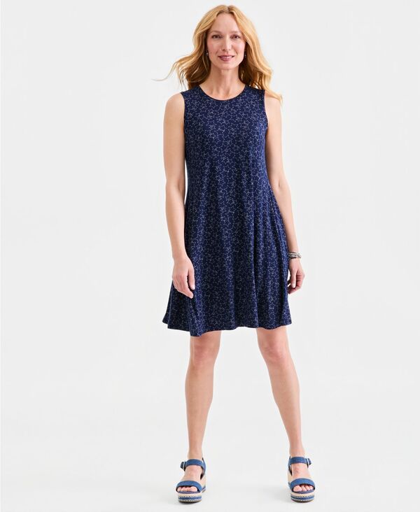 スタイルアンドコー レディース トップス ワンピース プリント ノースリーブ ニット Style & Co Women's Printed Sleeveless Knit Dresstitch Stars Blue ブルー|ReVida 店